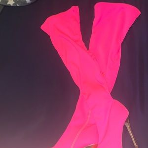 Pink thigh heel boots